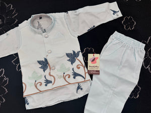 Boys Sky Blue Kurta Pajama with Embroidered Nehru Jacket | 3-Piece Indian Ethnic Outfit – Festive Ethnic Wear,- Design B-4035