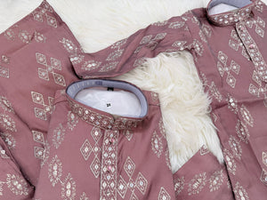Father & Son Matching Dusty Rose Kurta Pajama Set | Silver Zari-Style Embroidery, Sequin Work | Festive Wear, DM -4039