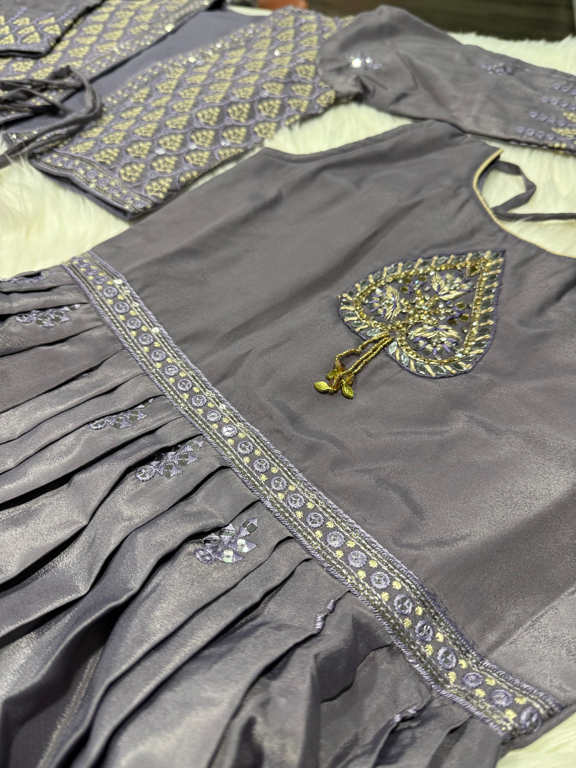 Classic Pastel Purple Dress with Jacket & Dupatta Set for Girl, Indian traditional Girl Dress, GRL - 1946