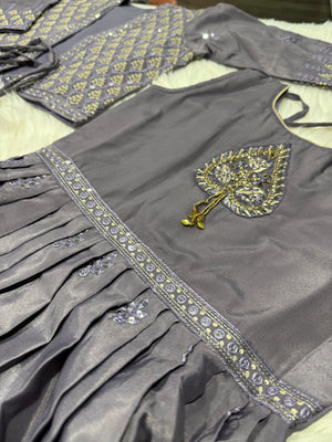 Classic Pastel Purple Dress with Jacket & Dupatta Set for Girl, Indian traditional Girl Dress, GRL - 1946