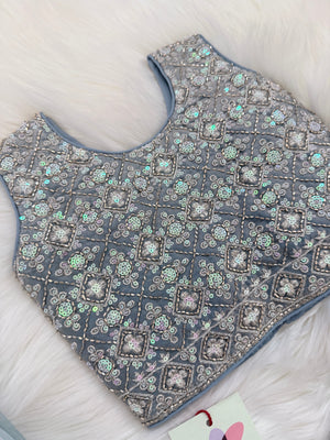 Baby Girls’ Embroidered Lehenga Choli Set in Teal Blue & Slate Gray, Festive Indian Ethnic Outfit Lehenga Dress, GRL-2091