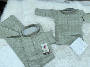 Father & Son Matching option in Dusty Sage Green Kurta Pajama Set | Geometric Jacquard Kurta with Pants | Indian Wedding & Festive Wear, DM-4030
