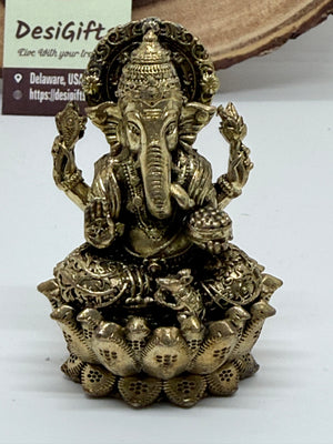 3" Brass Ganesha Idol | Ganesh Murti for Home, Office & Car Dashboard, GIB- 3046