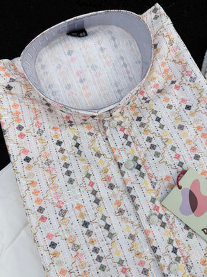 Ivory Cream 2-Piece Kurta Pajama Set – Father & Son Outfit | Premium Cotton Jacquard with Zari & Sequin Detailing, DM-2043