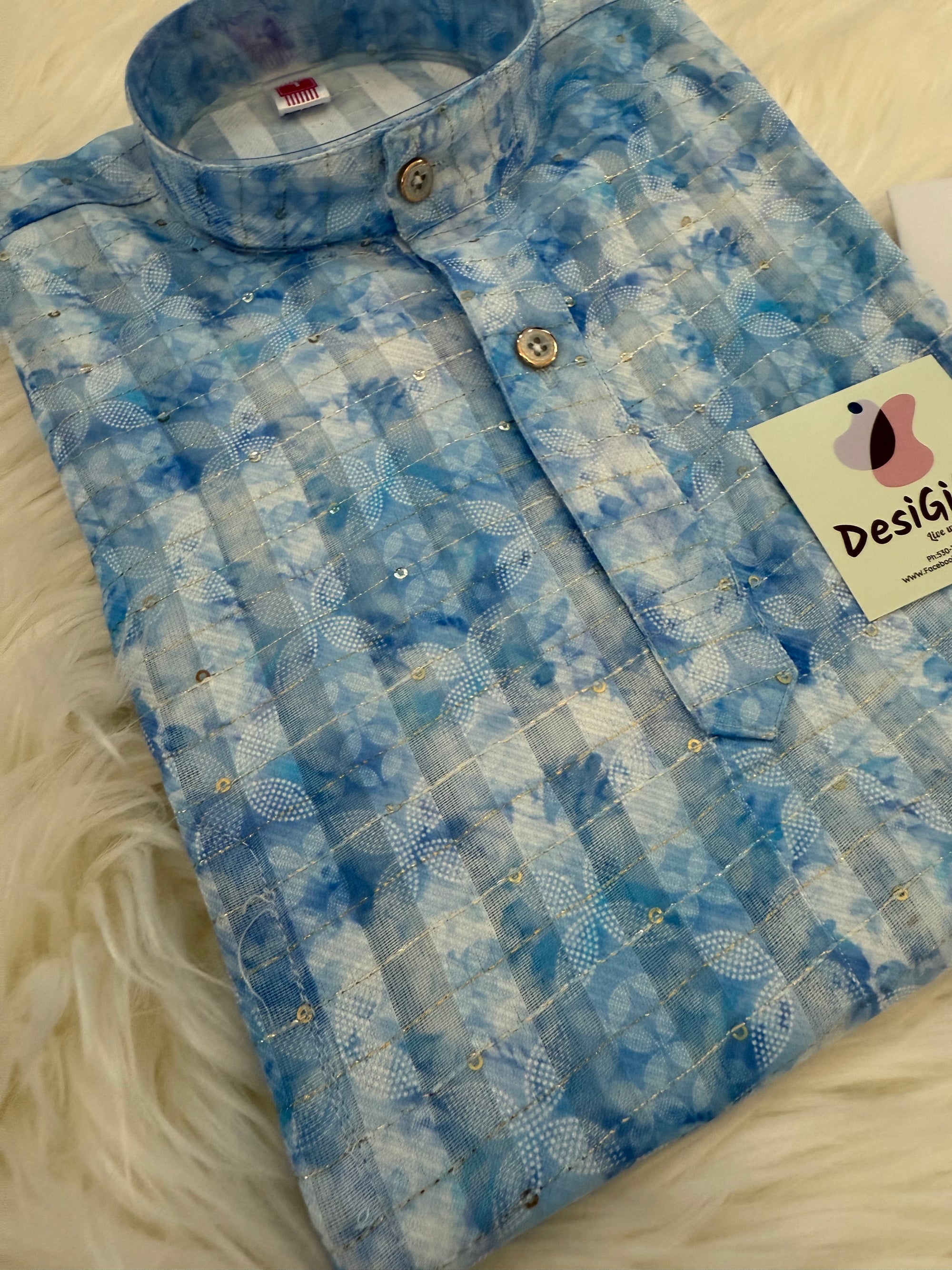 SkyBlue Shade Boy's Cotton Blended Designer Dress - Design BOY-1593