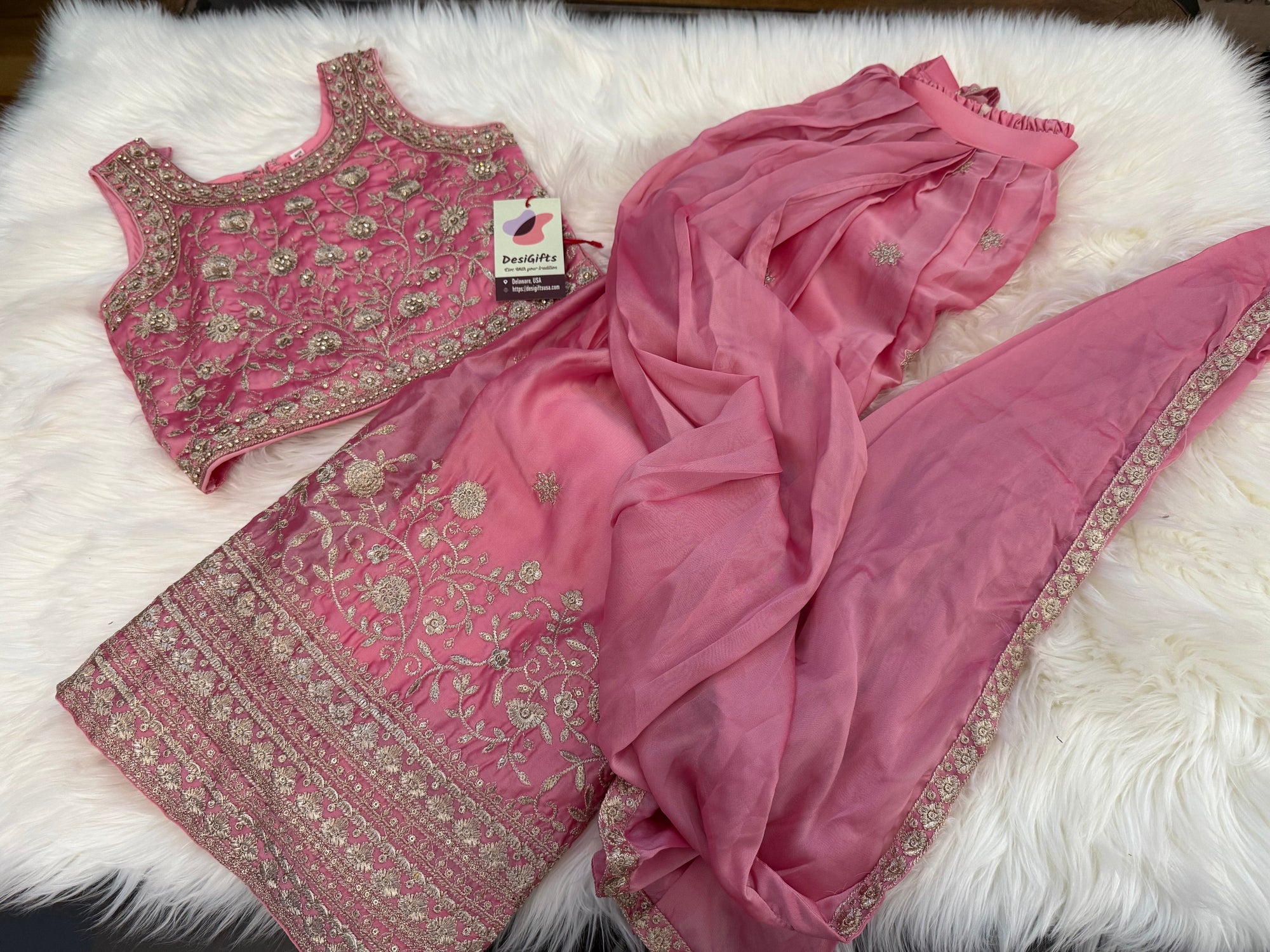 Pink Shade Lehnga Choli in Sari Style, Half Sari, , Indian traditional festive outfit for Princess, Girl Design GRL - 1957