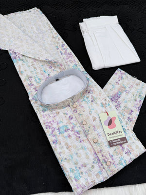 Men’s Multishade Traditional Kurta Pajama Set – Premium Viscose Rayon Embroidery with Print & Sequin Work | Wedding & Party Wear | KPS-2030