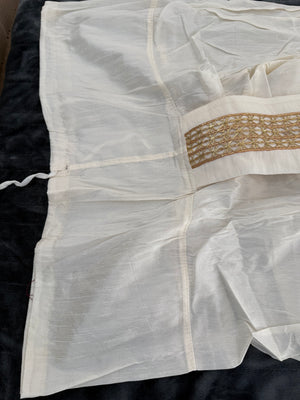 Men’s Ready-to-Wear Silk Blend Dhoti – Off-White Traditional Indian Dhoti, Plain or Gold Border, Wedding & Pooja Wear, KP - 301