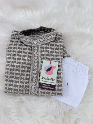 Mocha Shade Chikankari Rayon with Sequins 2 Piece Kurta with Trouser Style Pajama Set, Father & Son's Outfit, DM -2009