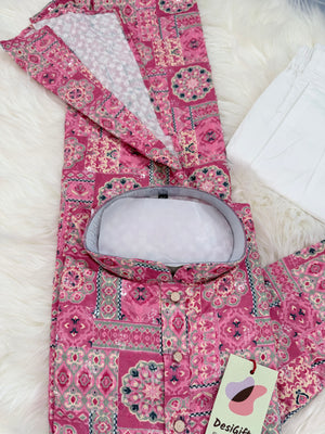 Premium Pink Embroidered Kurta Pajama Set – Viscose Rayon with Printed & Sequin Detailing | Traditional Outfit | KPS-2034