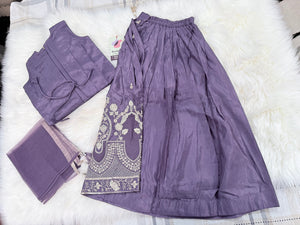 Girls Lavender Purple Zari Embroidered Lehenga Choli Set with Dupatta, Traditional Indian Ethnic Wear for Kids, Wedding & Festival Outfit, G-2096