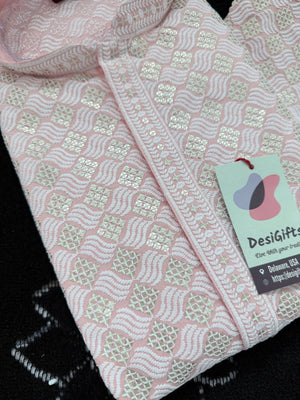 Men's Kurta Pajama set with Embroidery and Sequins in Soft Pink Shade. Two-piece Indian traditional outfit., KP - 1420-1421