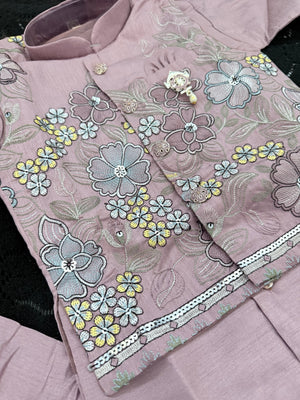Onion PInk Shade 4 Piece Boy's Cotton  Silk Ethnic Kurta with Jacket, Dhoti and Pajama- Design B-2026