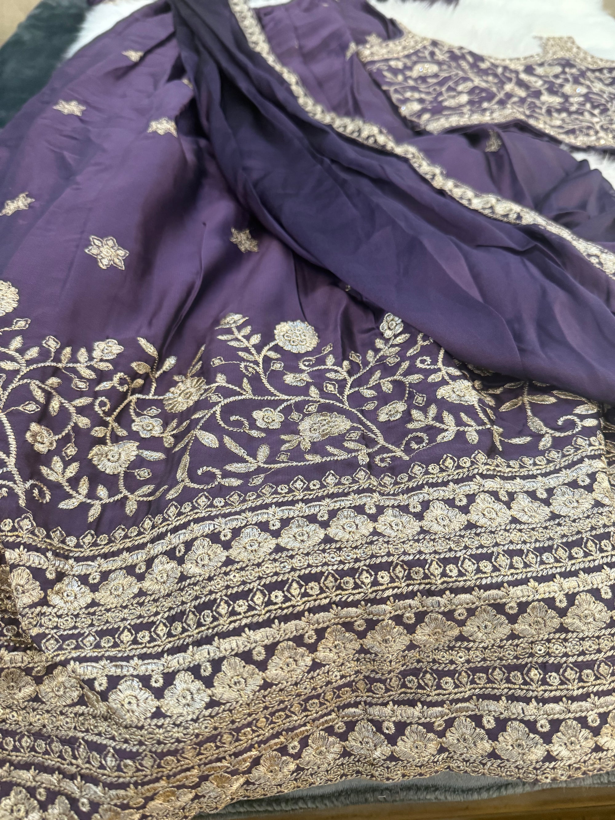 Purple Shade Lehnga Choli in Sari Style, Half Sari, , Indian traditional festive outfit for Princess, Girl Design GRL - 1895