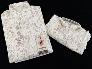 3 Piece Cream Kurta Pajama with Embroidery Jacket Set, Cotton Sateen Kurta, Father & Son's Outfit, DM - 2014