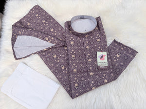 Men’s Wine Cotton Silk Blend Kurta Pajama Set – Traditional Floral Motif Ethnic Wear for Wedding & Festive Occasion, KPS-4003