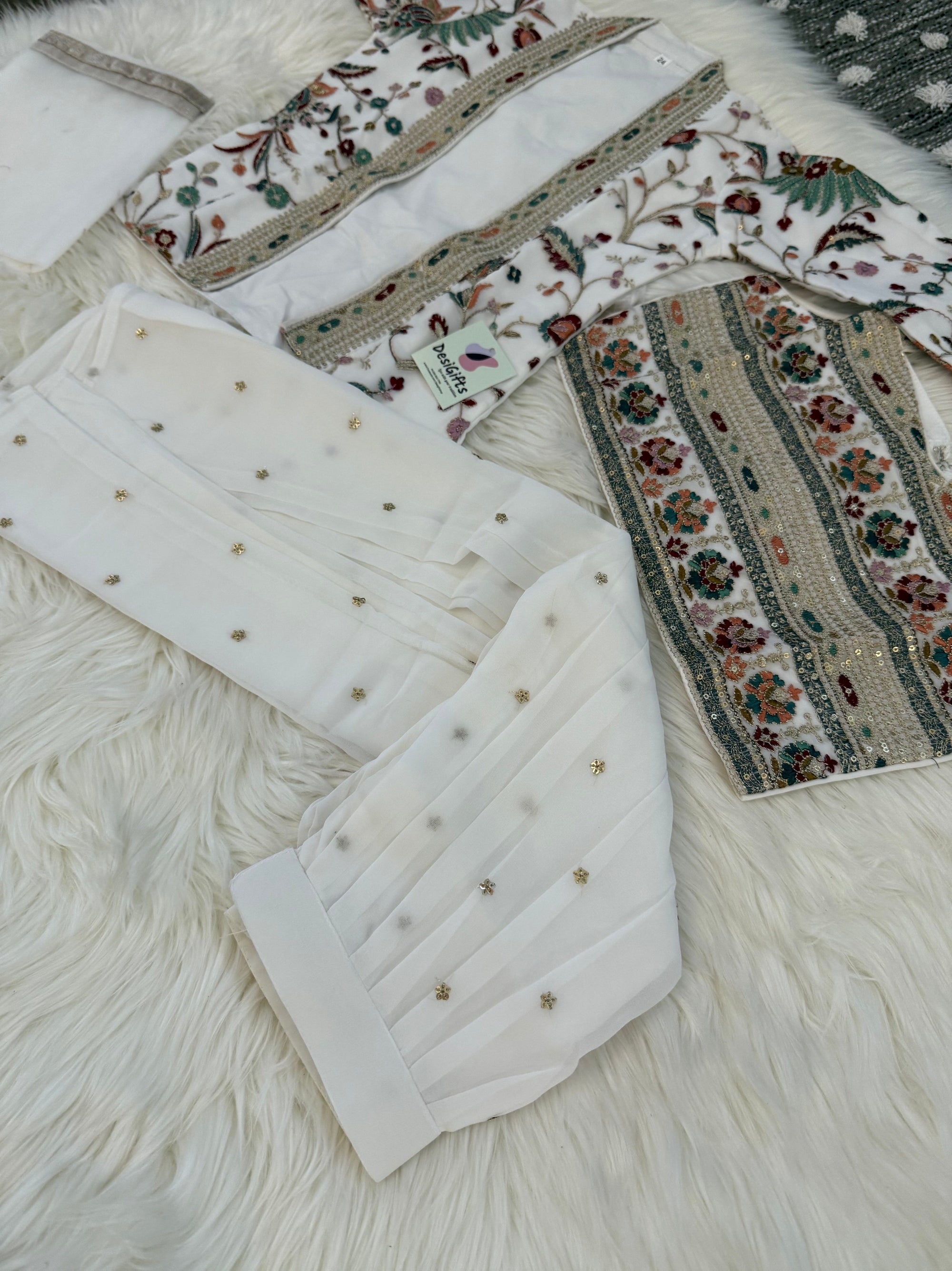 Classy Embroidered Top with Jacket, Palazzo & Dupatta Set for Girl in Cream Shade, Indian traditional Girl Dress, GRL - 1562