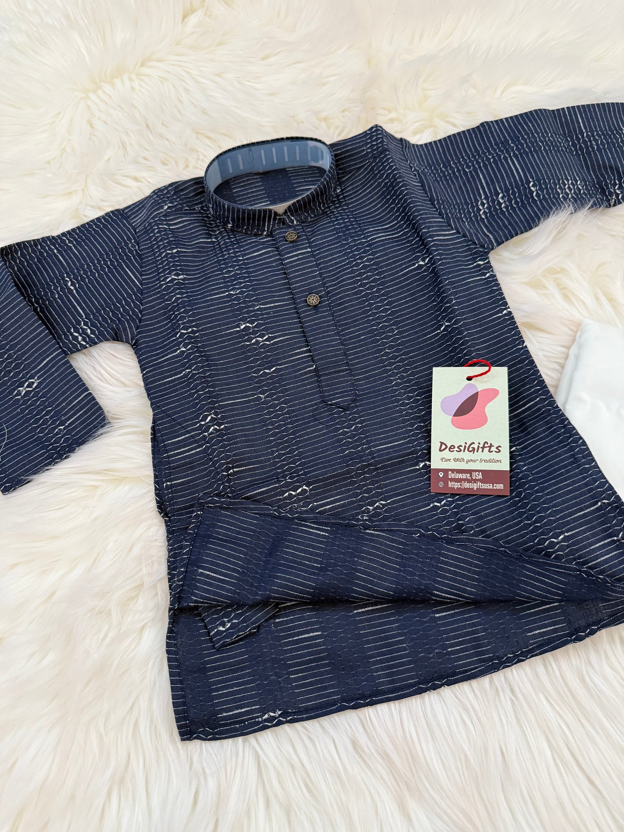 Navy Shade Boy's Soft Cotton Silk Embroidered Kurta Pajama - Design BOY-1920