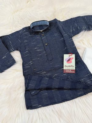 Navy Shade Boy's Soft Cotton Silk Embroidered Kurta Pajama - Design BOY-1920