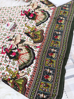 Men’s Off white/Cream Gujarati Garba Print Kurta Pajama Set | Traditional Navratri Festive Wear – Design 3066