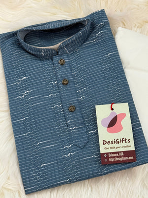 Teal Blue Shade Boy's Soft Cotton Silk Embroidered Kurta Pajama - Design BOY-1919