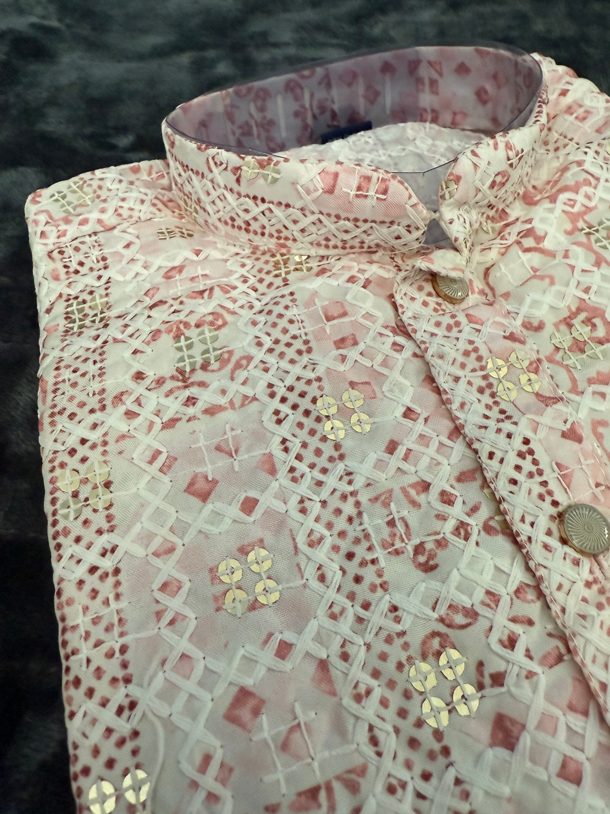 Pink Shade Boy's Soft Cotton Silk Self Design with Sequins Kurta Pajama - Design BOY-1917