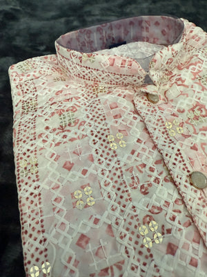 Pink Shade Boy's Soft Cotton Silk Self Design with Sequins Kurta Pajama - Design BOY-1917