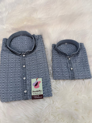 Gray Chikankari Rayon with Sequins 2 Piece Kurta Pajama Set, Father or Son's Outfit, DM -1981