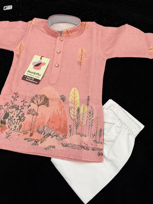 Carrot Shade Boy's Cotton with Panel Print Designer Dress - Design BOY-2021