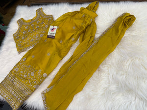 Lemon Yellow Shade Lehnga Choli in Sari Style, Half Sari, , Indian traditional festive outfit for Princess, Girl Design GRL - 1956