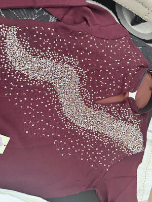 Men’s Wine Sequin Embellished Shorter Length Kurta with Parallel Pants | Indo-Western Wedding & Festive Kurta Pajama Set, KP - 4042
