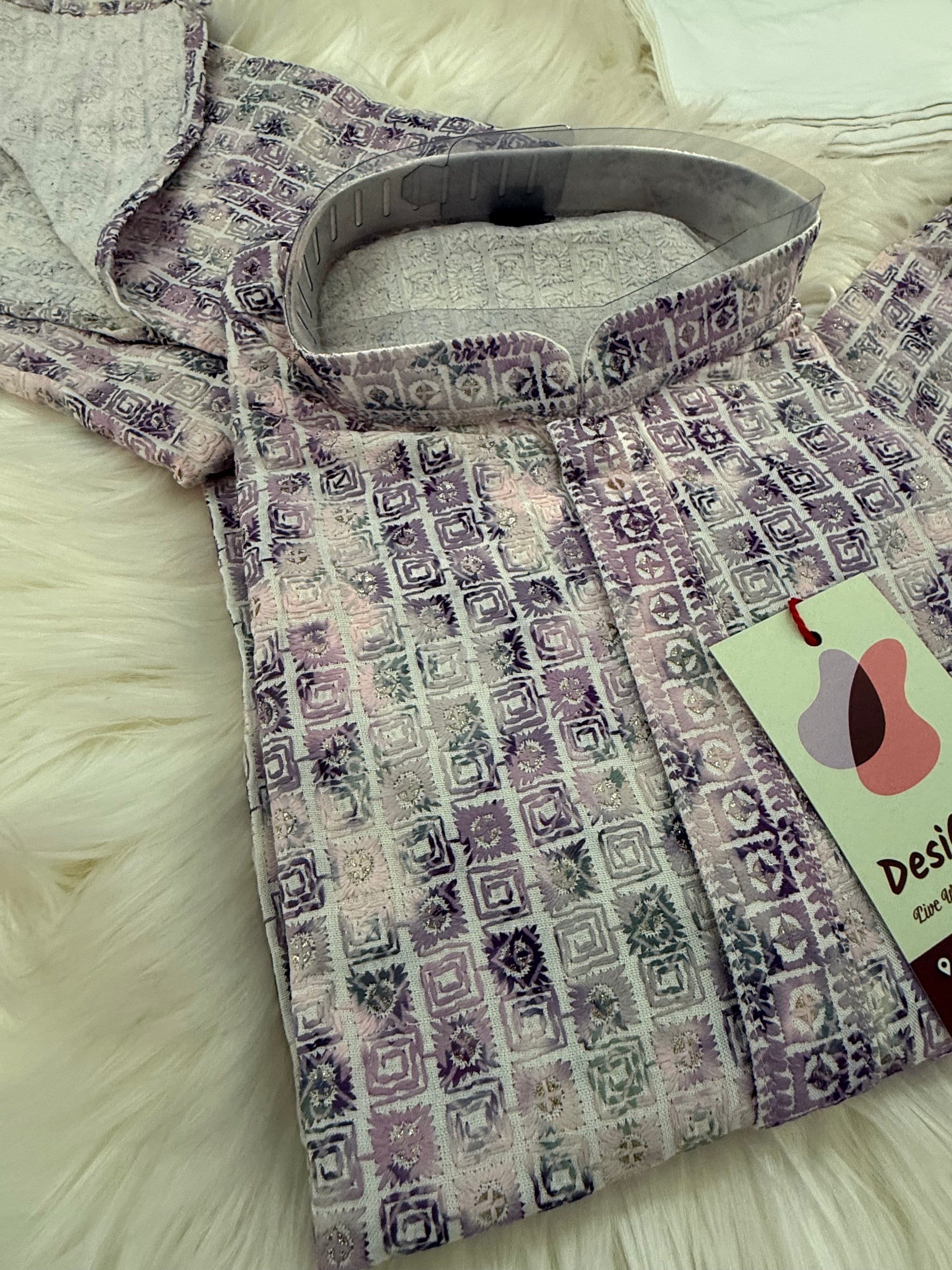 Purple Shade Boy's Cotton Blended Self Designer Kurta Pajama - Design BOY-1918