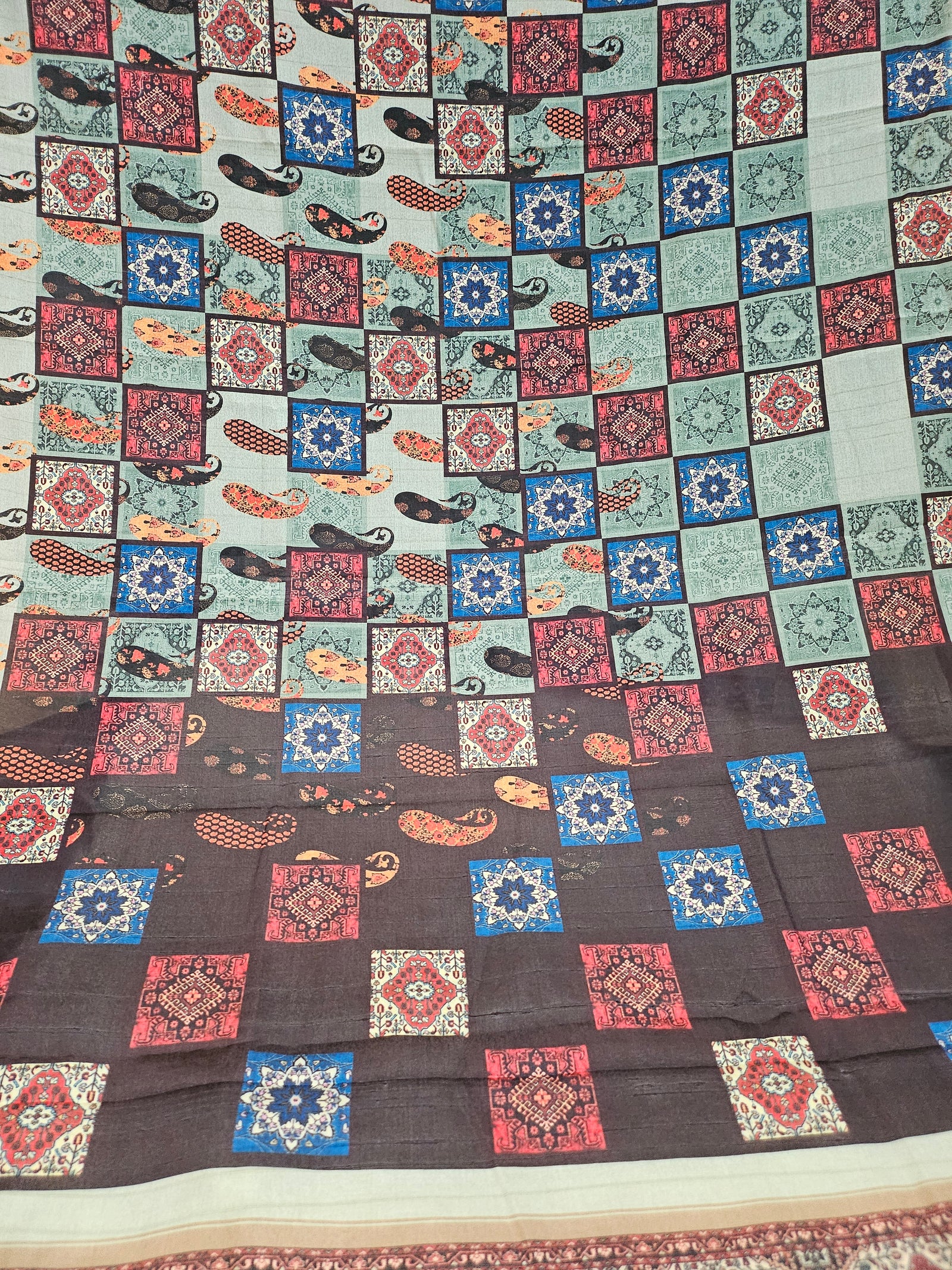 Stylish Mooga Silk Saree with Slub Pattern Digital Print and Zari Border, with Stitched Blouse, Fall & Peeco, SARI - 1322