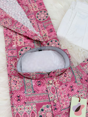 Premium Pink Embroidered Kurta Pajama Set – Viscose Rayon with Printed & Sequin Detailing | Traditional Outfit | KPS-2034