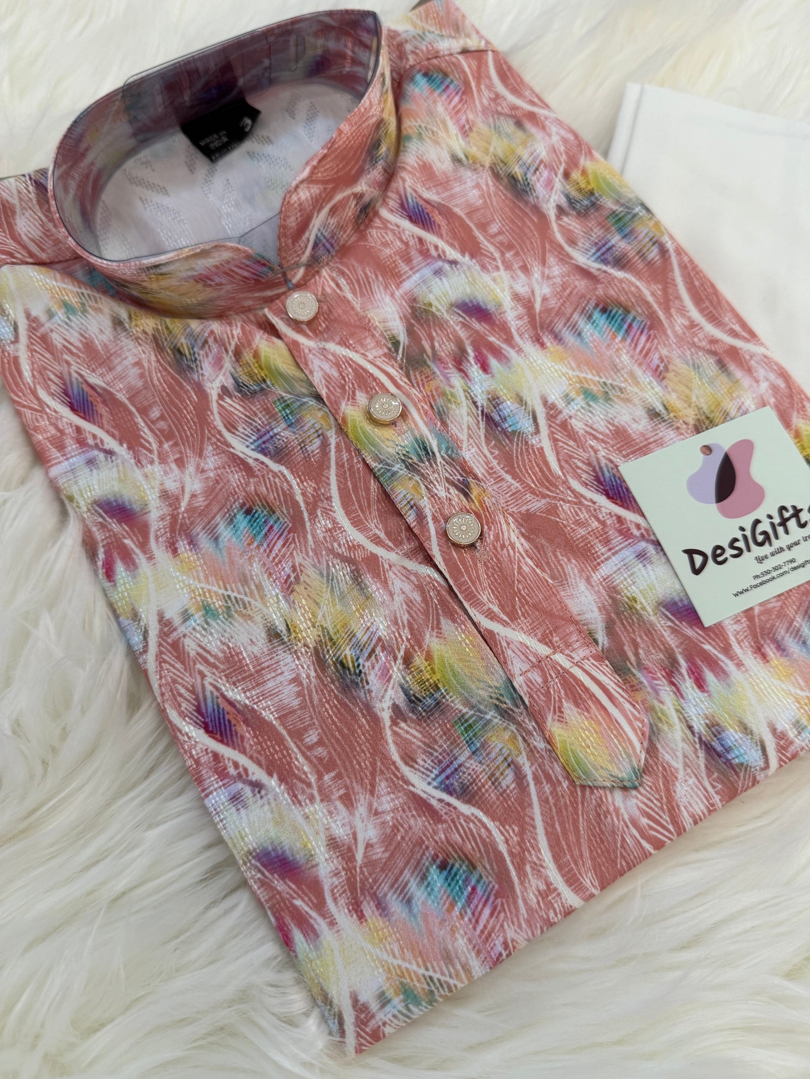 Multicolor and Pink Shade Boy's Cotton Blended Self Designer Dress - Design BOY-1730