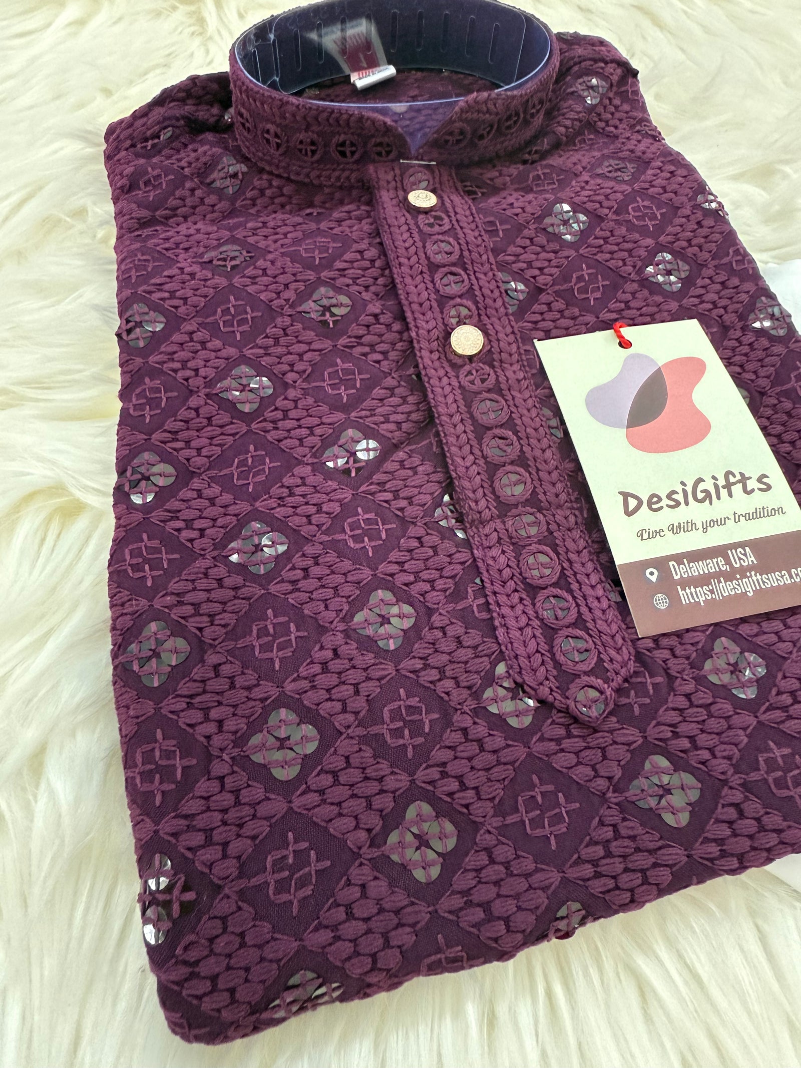 Boy's Purple Shade Kurta Pajama with Sequins Work - BOY-1776