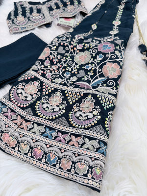 Navy Shade Embroidered with Sequins Lehenga Choli for Girls – Indian Traditional Festive, Wedding & Celebration Wear, Design GRL - 1988