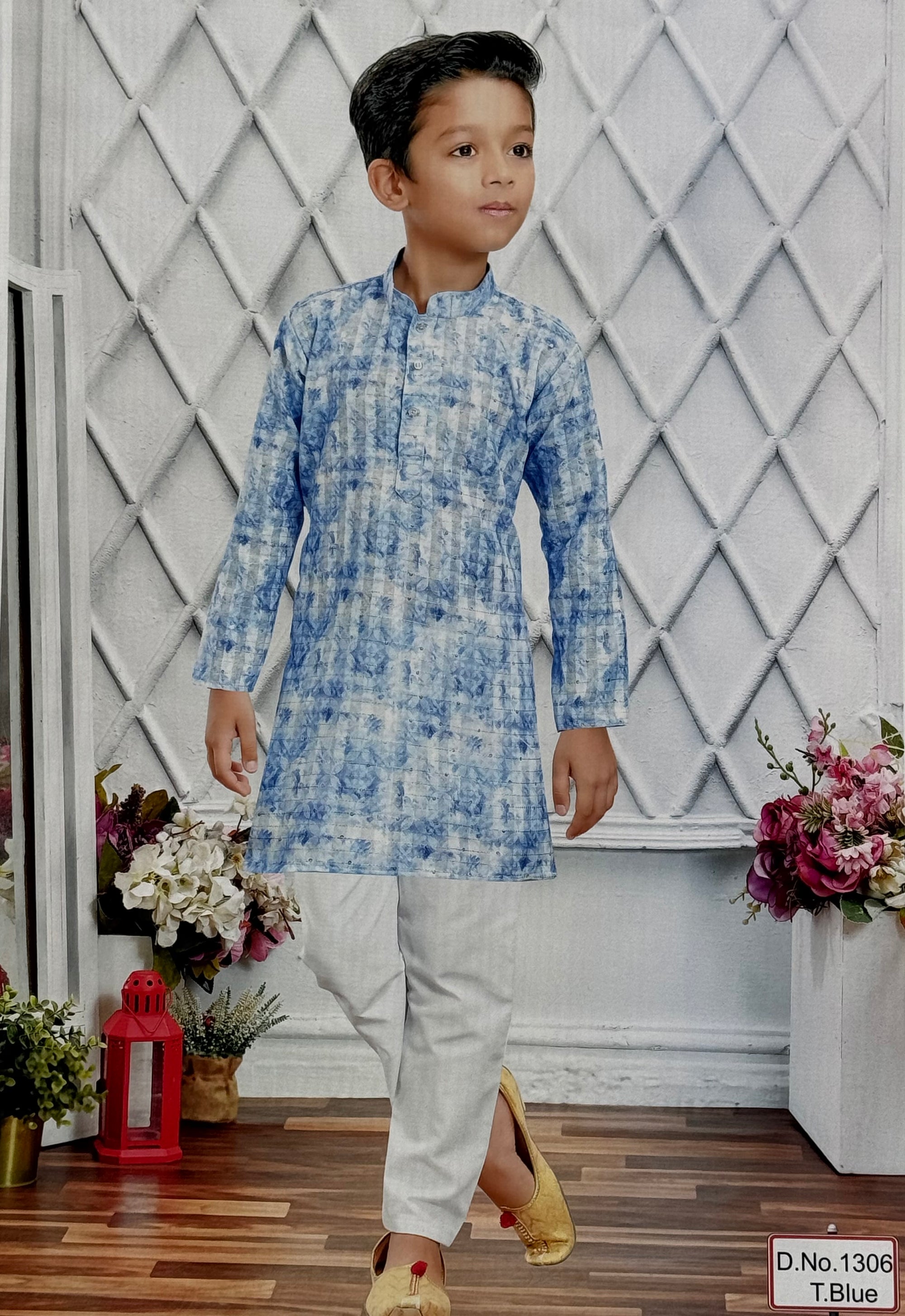 SkyBlue Shade Boy's Cotton Blended Designer Dress - Design BOY-1593