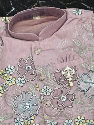 Onion PInk Shade 4 Piece Boy's Cotton  Silk Ethnic Kurta with Jacket, Dhoti and Pajama- Design B-2026