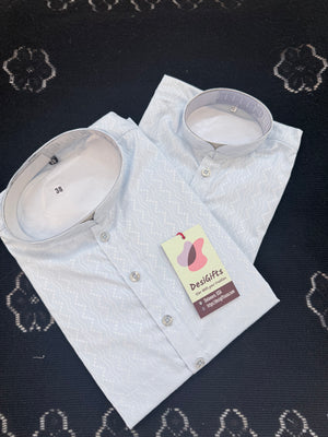 Men's and Boys' Soft Cotton Silk Kurta Pajama Set - Sky Blue Indian Festive Wear, Matching Traditional Outfit, DM-3021