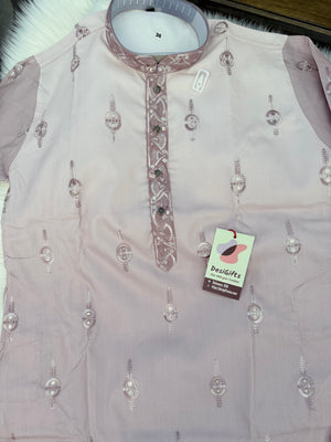 Men’s Dusty Rose Ombré Embroidered Kurta Pajama Set | Mauve Pink Indian Wedding Outfit with Trouser Pants | KP-4066