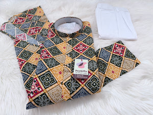 Men’s Multicolor Bandhani-Style Printed Kurta Pajama Set | Festive Indian Ethnic Wear – 3065