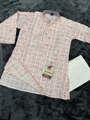 Pink Shade Boy's Soft Cotton Silk Self Design with Sequins Kurta Pajama - Design BOY-1917