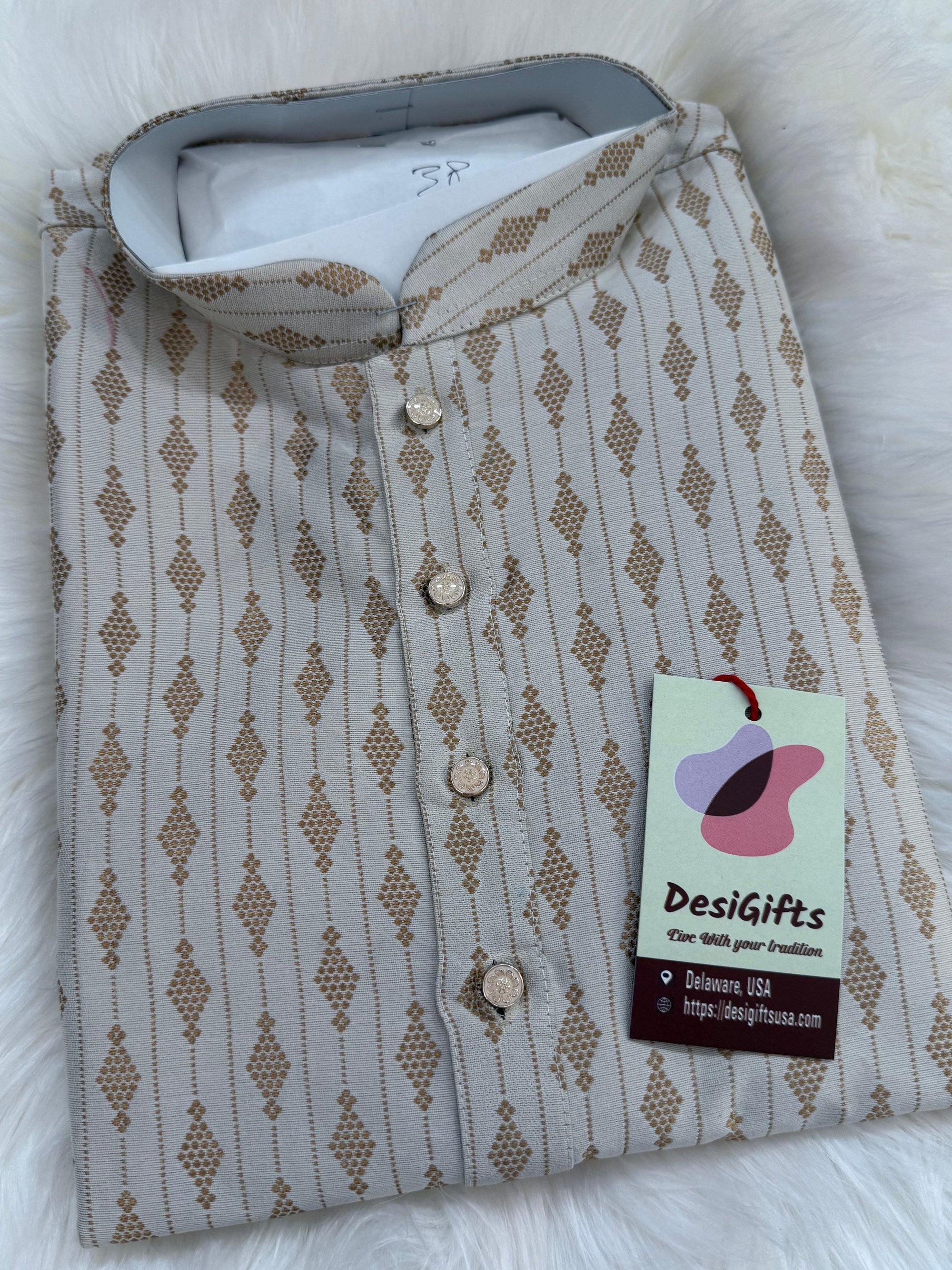 Light Beige with Golden Buty 2 Piece Jacquard Silk Kurta Pajama Set, Festive Kurta Pant Style Pajama, Man -1963