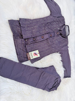 Boys Dusty Lavender Purple Sherwani Style Kurta Pajama with Embroidered Jacket | 3-Piece Indian Outfit- Design B-4060