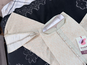 Pastel Green with Beige accents Jacquard Silk Kurta Pajama Set | Festive Kurta Pant Style Pajama, Man -3056