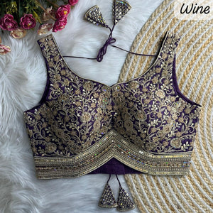 Heavy Zari, Sequence work Stitched Designer Saree Blouse in Soft Roman Silk, Design BLS-2039