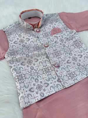 Carrot Shade 3 Piece Boy's Cotton  Silk Ethnic Kurta with Jacket, and Pajama- Design B-2012