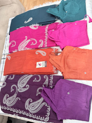 Ready-to-Wear Embroidered Saree with Stitched Blouse, Fall & Pico Done, Indian Wedding & Festive Sari, 4 Colors, S- 3080