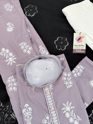 Men's Dusty Lavender Embroidered Kurta Pajama Set – Traditional Indian Ethnic Wear for Weddings & Festivals, KPS-3009